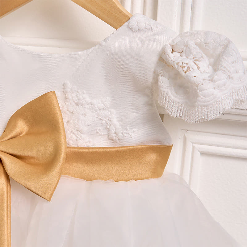 Embroidery Mesh Bow Short Sleeve Shorts Dresses - image 8