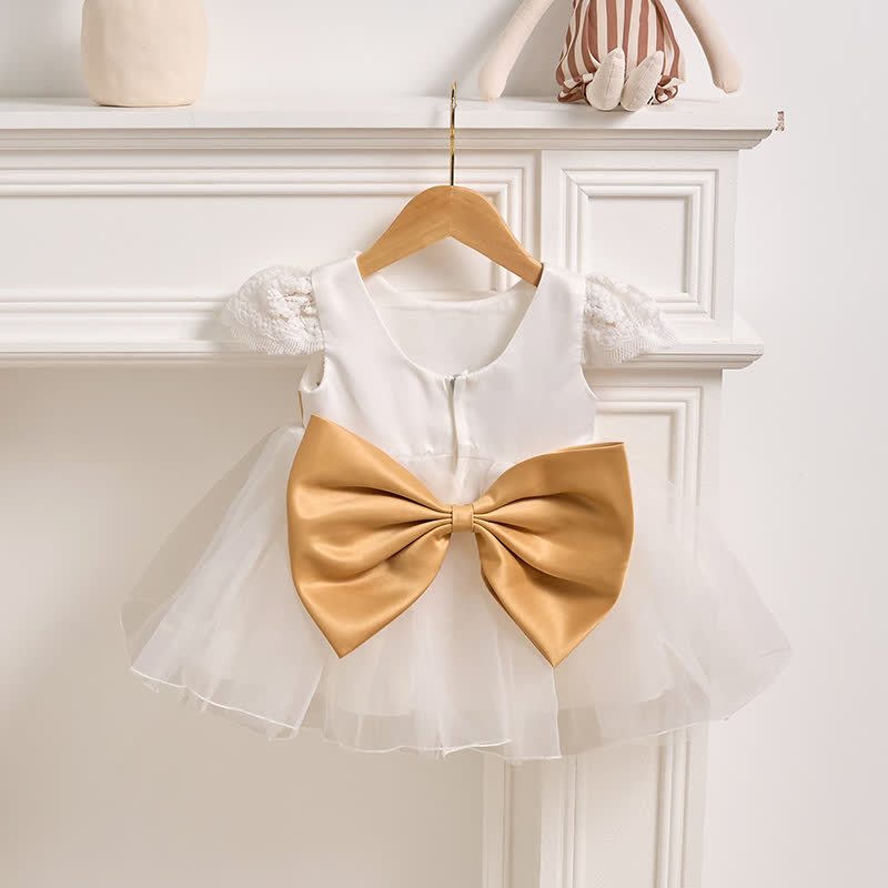 Embroidery Mesh Bow Short Sleeve Shorts Dresses - image 4