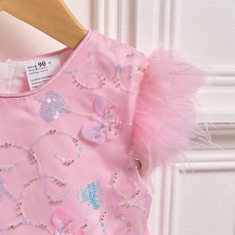 [Archive Sale] Mesh Butterfly Rainbow Butterfly Feather-trimmed Rosette Sleeveless Mid-long Dresses - image 6