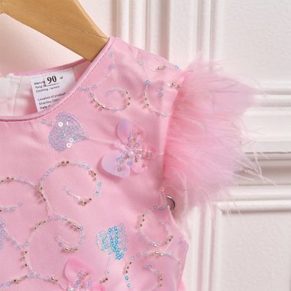 [Archive Sale] Mesh Butterfly Rainbow Butterfly Feather-trimmed Rosette Sleeveless Mid-long Dresses - image 6