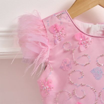 [Archive Sale] Mesh Butterfly Rainbow Butterfly Feather-trimmed Rosette Sleeveless Mid-long Dresses - image 5