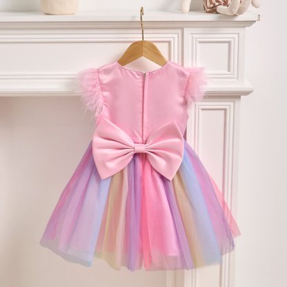 [Archive Sale] Mesh Butterfly Rainbow Butterfly Feather-trimmed Rosette Sleeveless Mid-long Dresses - image 2
