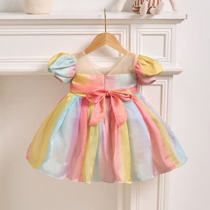 Organza Rainbow Pearls Short Sleeve Long Dresses - image 4
