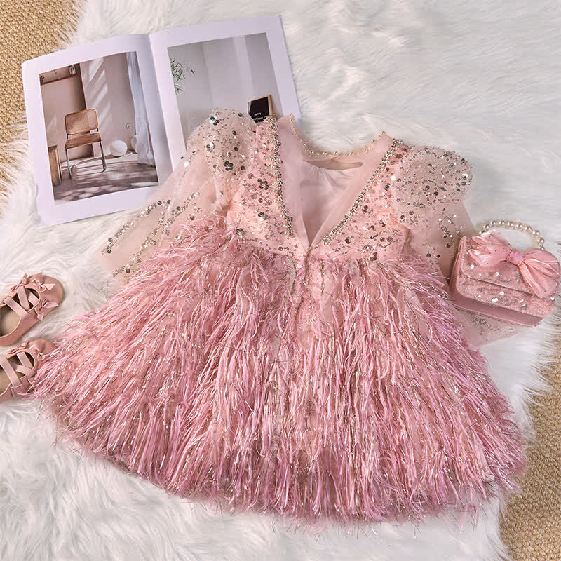 Beaded Tassel Puff Sleeve Mid-long Dresses - image 3