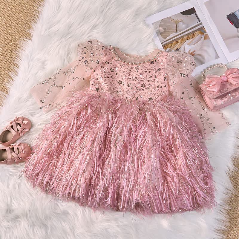 Beaded Tassel Puff Sleeve Mid-long Dresses - image 2