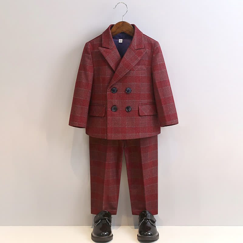[Archive Sale] Chemical Fiber Blend Buckle Long Sleeve Regular 5-piece Formal Suit - Red - 4-5Y【110cm】 - image 1