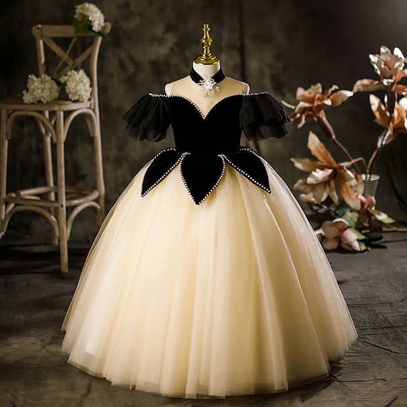 Velvet Rhinestone Cap Sleeve Maxi Dresses - Black&White - 12-13Y - image 1