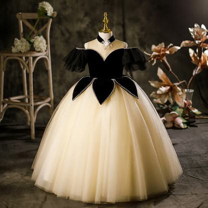 Velvet Rhinestone Cap Sleeve Maxi Dresses - Black&White - 12-13Y - image 1