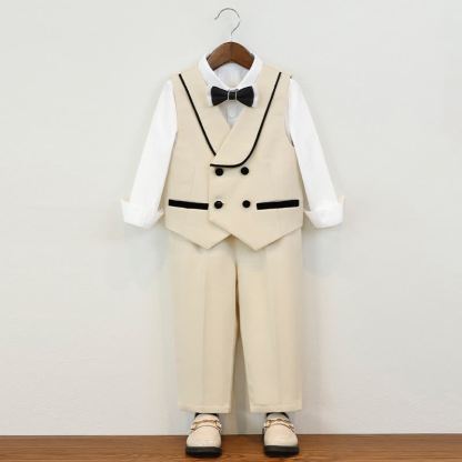 [Archive Sale] Cotton-blend Button Long Sleeve Regular 5-piece Formal Suit - Beige - 9-12M【80cm】 - image 1