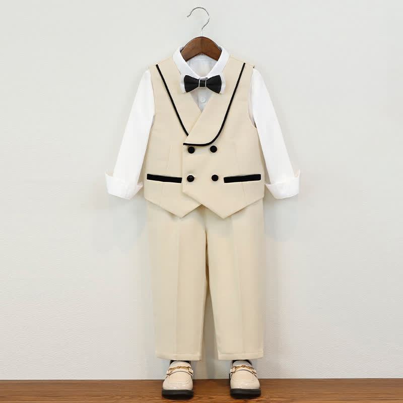 Cotton-blend Button Long Sleeve Regular 5-piece Formal Suit - Beige - 11-12Y - image 1