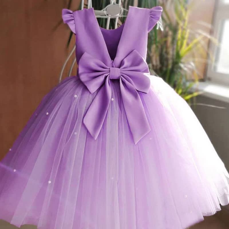 Mesh Bow Sleeveless Midi Dresses - Purple - 9Y - image 14