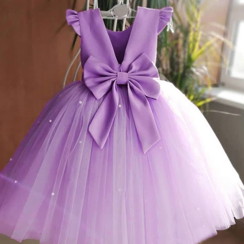 Mesh Bow Sleeveless Midi Dresses - Purple - 9Y - image 14