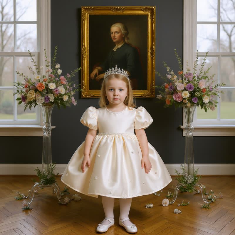 Satin Bow Pearl Short Sleeve Midi Dresses - image 2