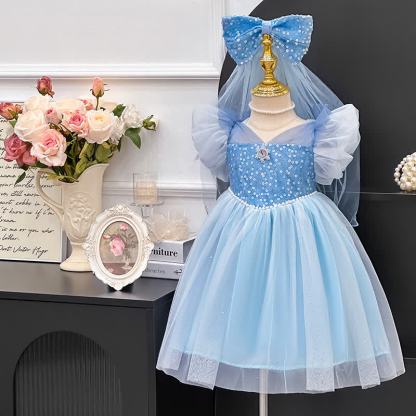 [Archive Sale] Mesh Tiered Short Sleeve Midi Dresses - Blue - 1-2Y【90cm】 - image 1