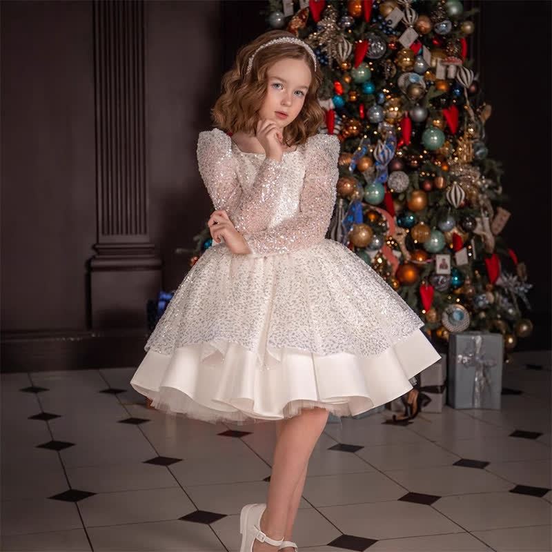 Satin Sequins Folds Long Sleeve Mid-long Dresses - image 4