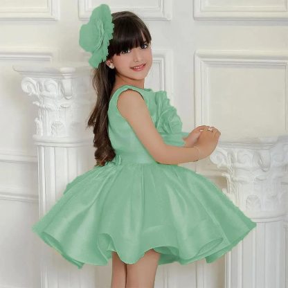 Satin Rosette Sleeveless Mid-long Dresses - Green - 14Y - image 14