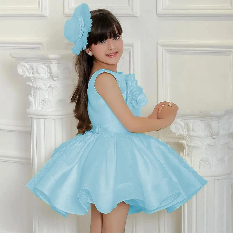 Satin Rosette Sleeveless Mid-long Dresses - Blue - 14Y - image 13