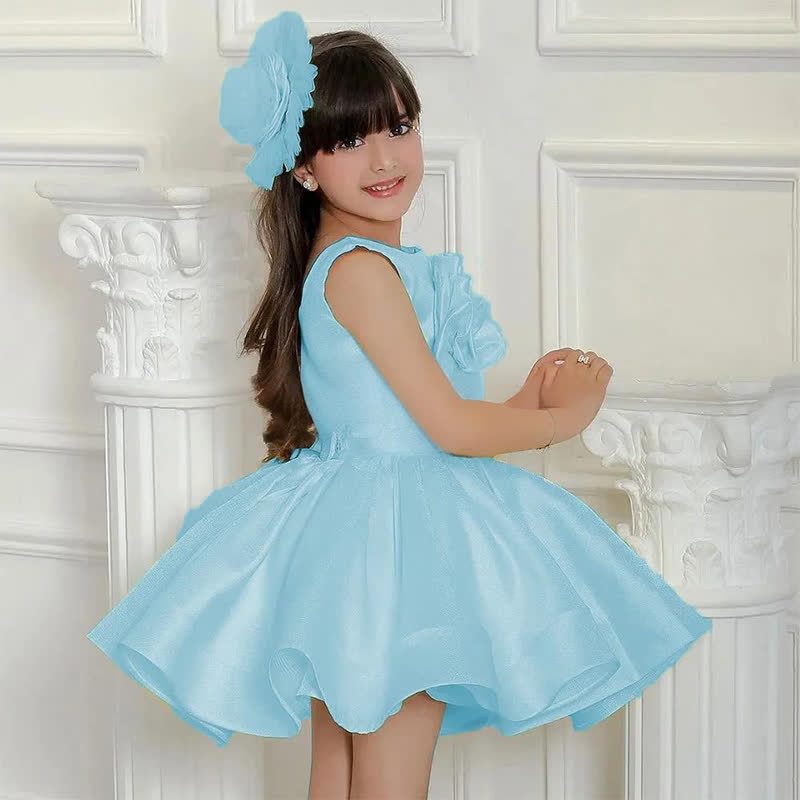 Satin Rosette Sleeveless Mid-long Dresses - Blue - 14Y - image 13