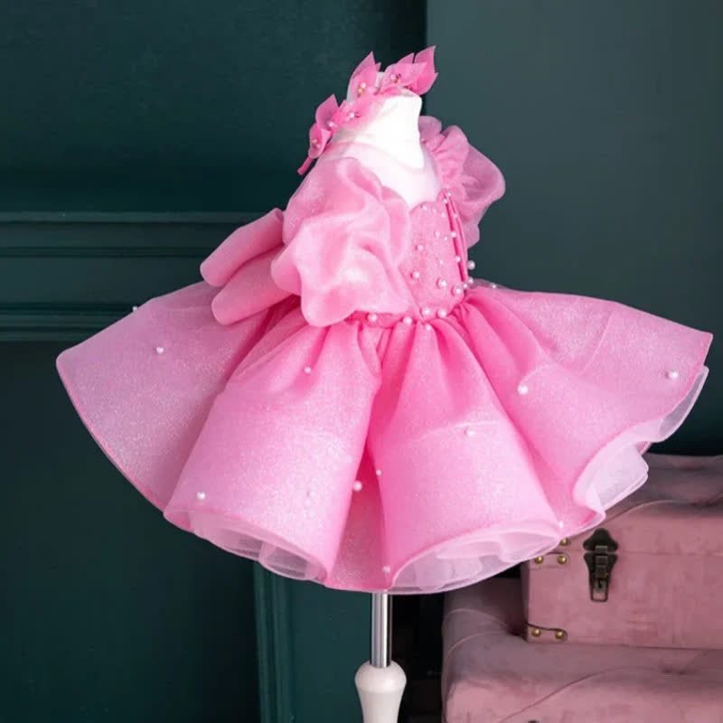 Chemical Fiber Blend Bow Imitation Pearls Short Sleeve Mid-long Dresses - image 17