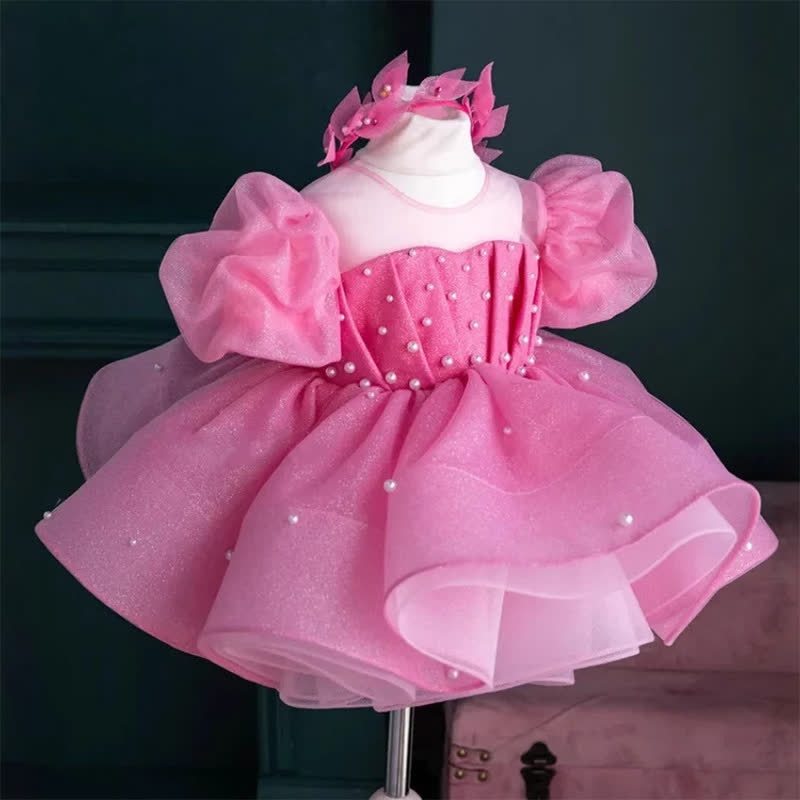 Chemical Fiber Blend Bow Imitation Pearls Short Sleeve Mid-long Dresses - image 16