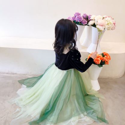 [Archive Sale] Velvet  Mesh Lace-up Long Sleeve Maxi Dresses - image 5