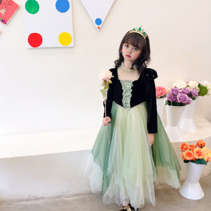 [Archive Sale] Velvet  Mesh Lace-up Long Sleeve Maxi Dresses - image 2