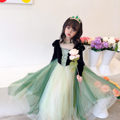 [Archive Sale] Velvet  Mesh Lace-up Long Sleeve Maxi Dresses - Anna - 3-4Y【110cm】 - image 1