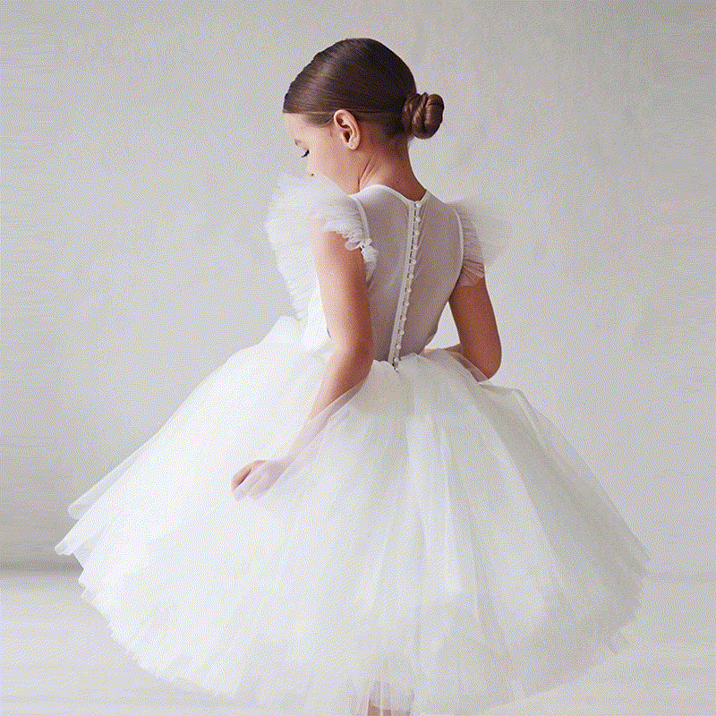 Mesh Flouncing Sleeveless Midi Dresses - White - 9Y - image 1