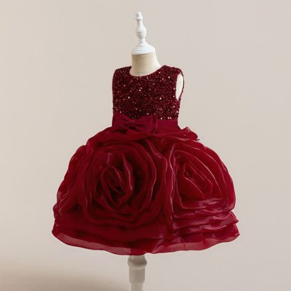 Sequins & Organza Bow Rosette Sleeveless Mid-long Dresses - image 2