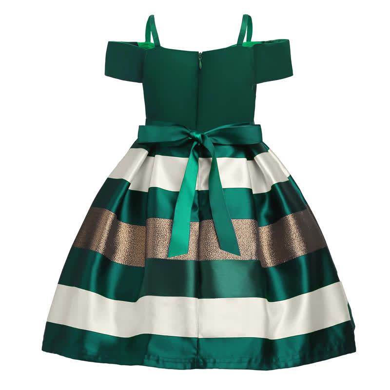 Satin Striped Bow Short Sleeve Midi Dresses - image 4
