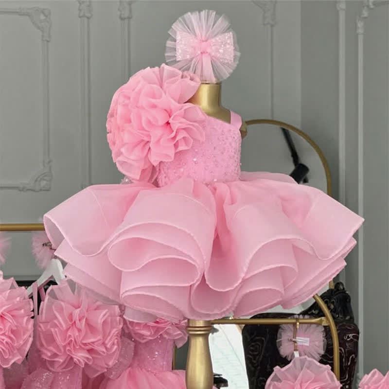Organza Folds Sleeveless Mid-long Dresses - Pink - 15-16Y - image 7