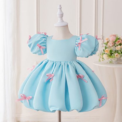 Satin Bow Short Sleeve Mid-long Dresses - image 2