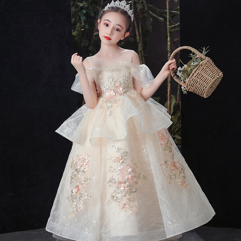 Chemical Fiber Blend Folds Rosette Cap Sleeve Maxi Dresses - image 2