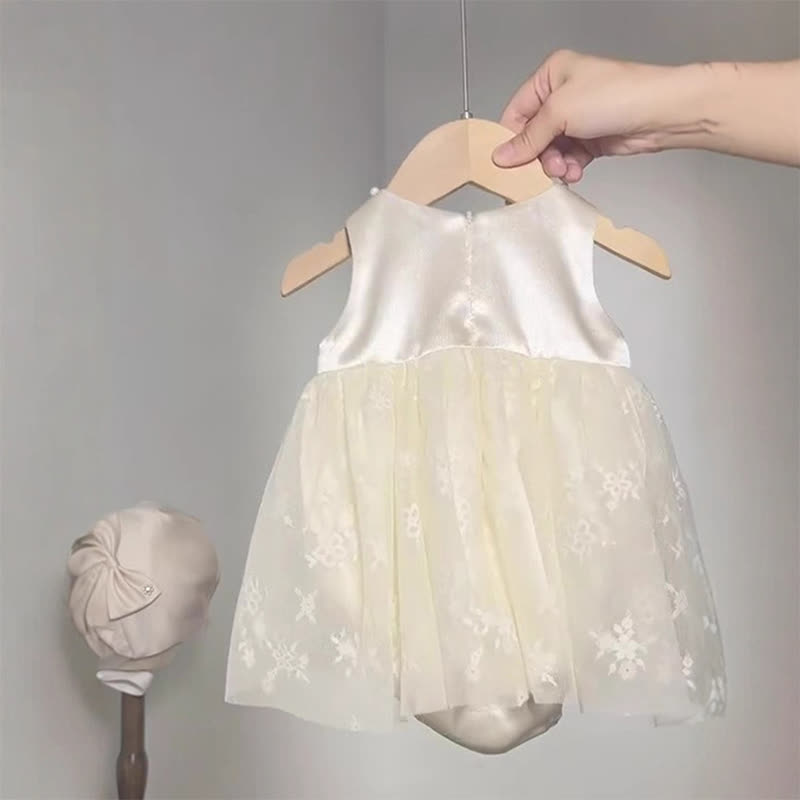 Satin Folds Bow Imitation Pearls Short Sleeve Regular Dresses - image 2