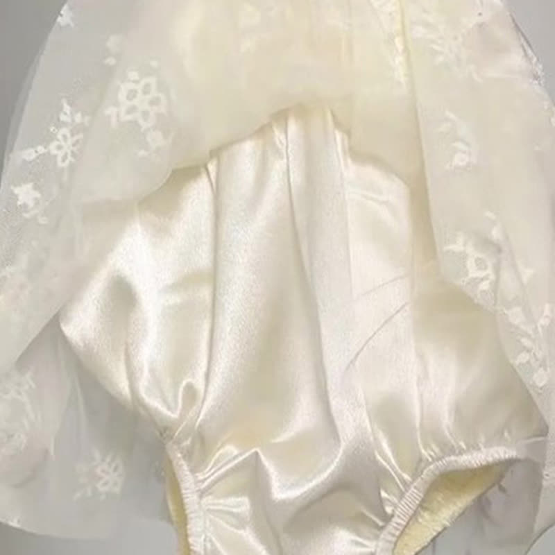 Satin Folds Bow Imitation Pearls Short Sleeve Regular Dresses - image 4