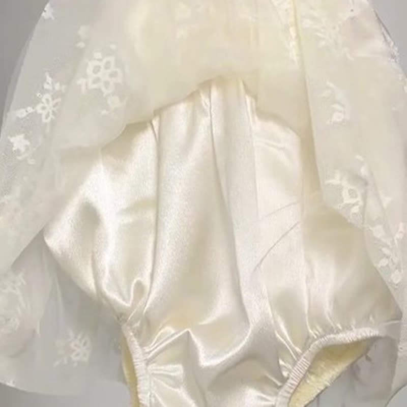 Satin Folds Bow Imitation Pearls Short Sleeve Regular Dresses - image 4