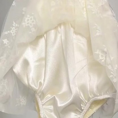 Satin Folds Bow Imitation Pearls Short Sleeve Regular Dresses - image 4