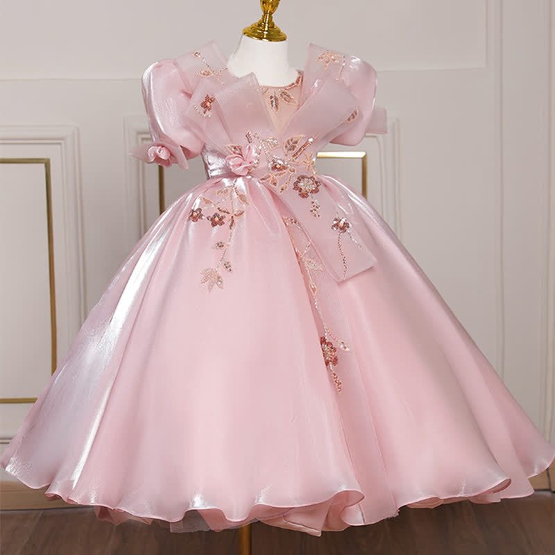 Organza Folds Rosette Short Sleeve Maxi Dresses - image 9