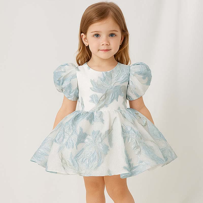 Jacquard Fluffy Jacquard Short Sleeve Mid-long Dresses - image 2