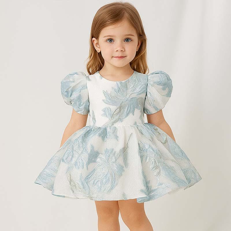Jacquard Fluffy Jacquard Short Sleeve Mid-long Dresses - image 2