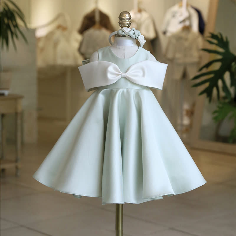 Satin Bow Sleeveless Midi Dresses - Green - 11-12Y - image 1