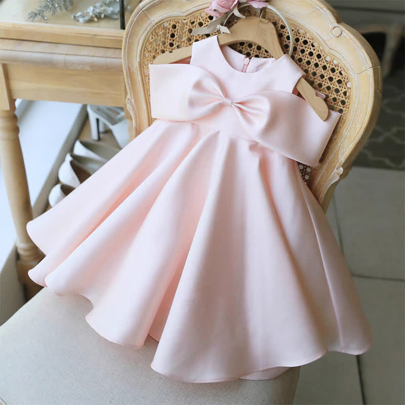 Satin Bow Sleeveless Midi Dresses - Pink - 11-12Y - image 9