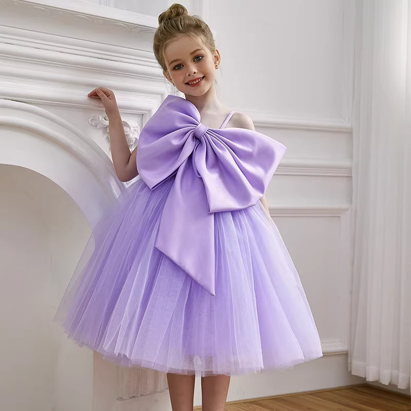 Mesh Bow Sleeveless Midi Dresses - Purple - 15-16Y - image 1