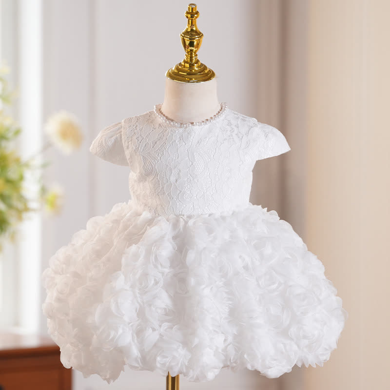 Lace Bow Cap Sleeve Midi Dresses - White - 7-8Y - image 1