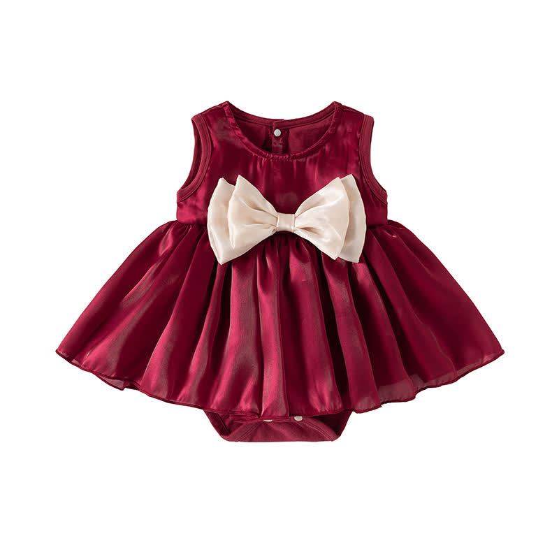 Rayon Bow Sleeveless Midi Dresses - Red - 12-18M - image 3