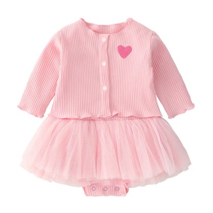 Cotton Tiered Long Sleeve Midi Dresses - Pink - 9-12M - image 1
