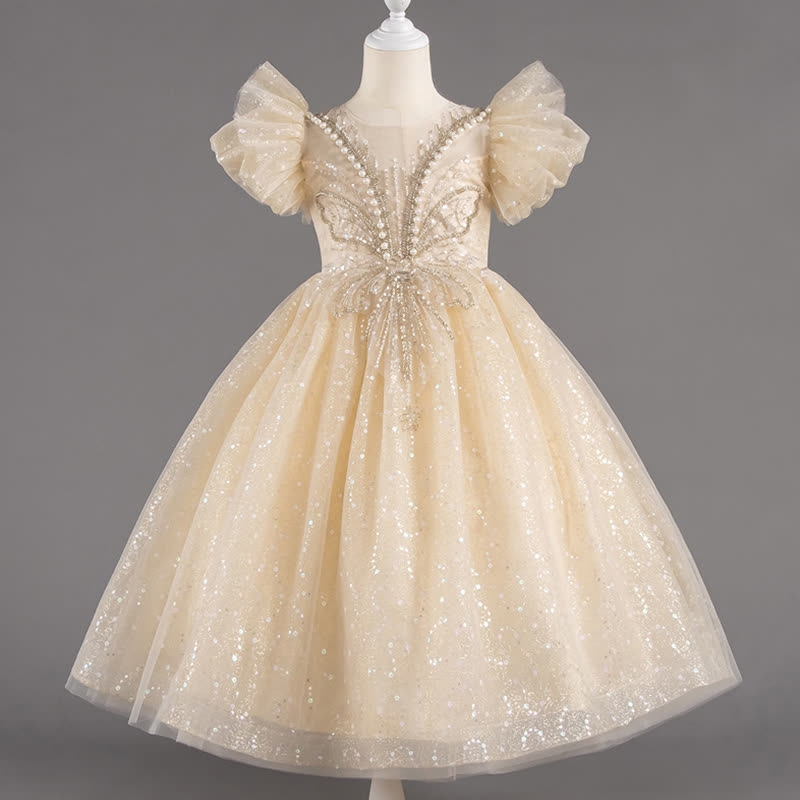 [Archive Sale] Glitter Piping Sleeveless Maxi Dresses - Champagne - 5-6Y - image 1