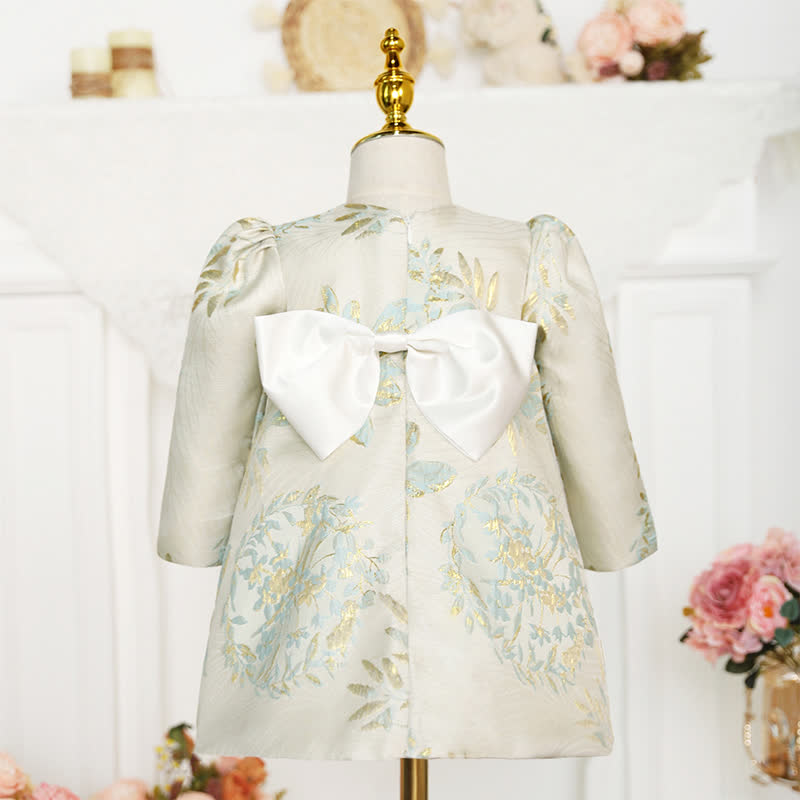 Jacquard Bow Long Sleeve Mid-long Dresses - image 9