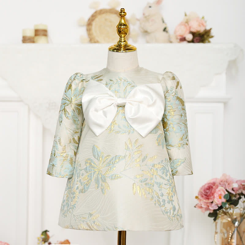 Jacquard Bow Long Sleeve Mid-long Dresses - Long Sleeve - 9-10Y - image 8
