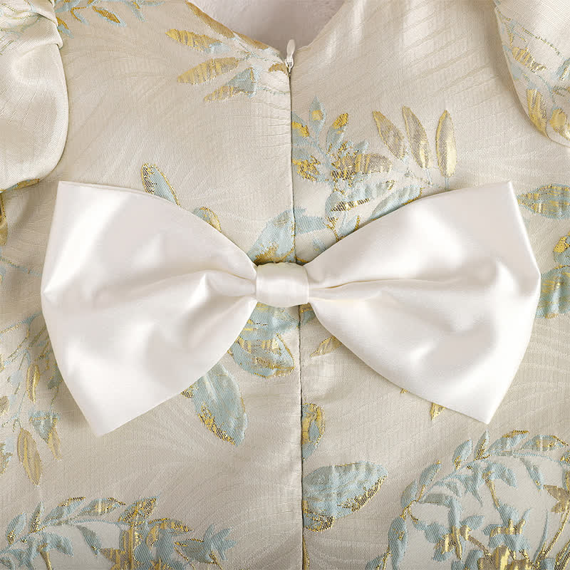 Jacquard Bow Long Sleeve Mid-long Dresses - image 11